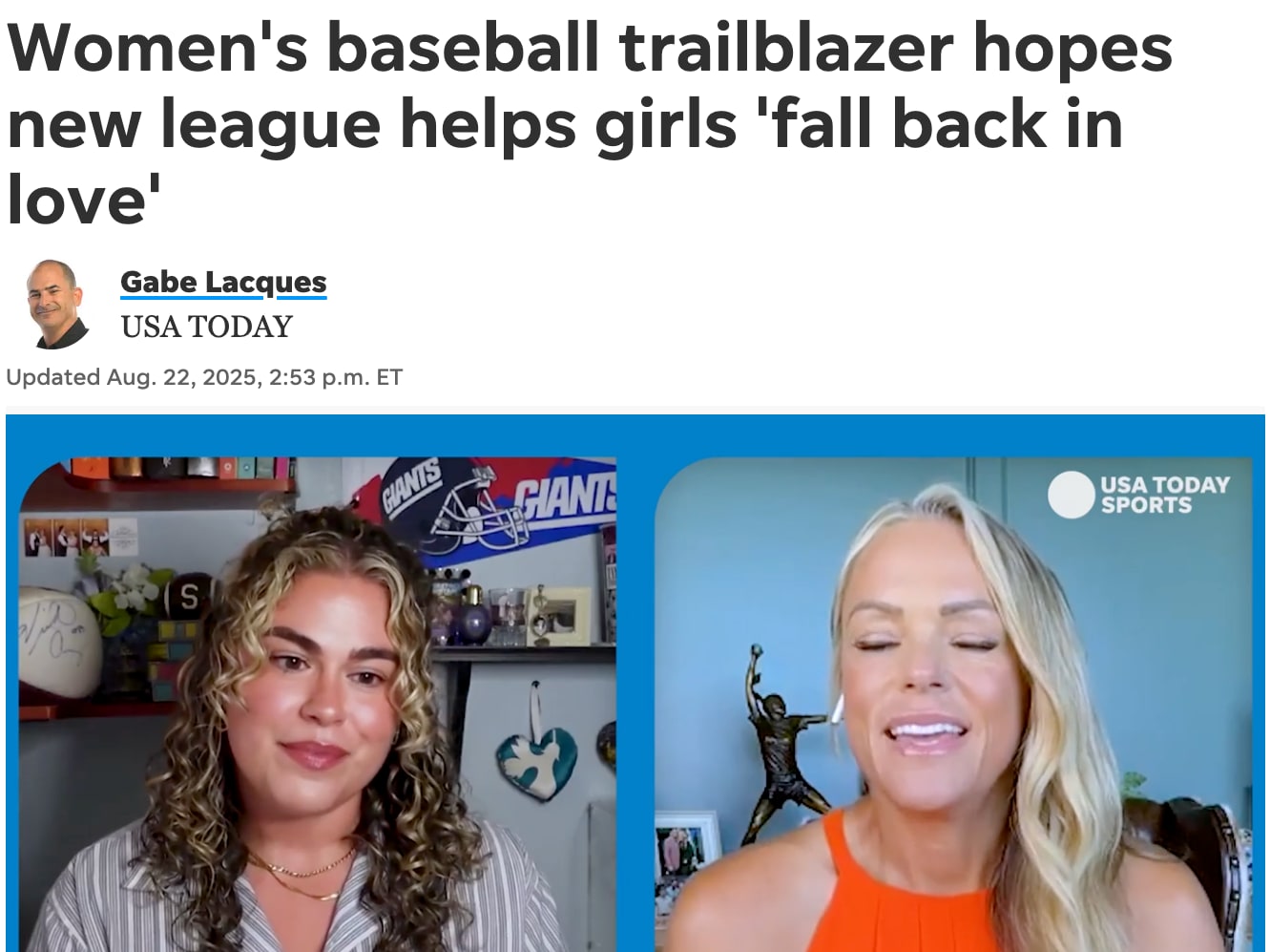 USA Today: Women’s baseball trailblazer hopes new league helps girls ‘fall back in love’